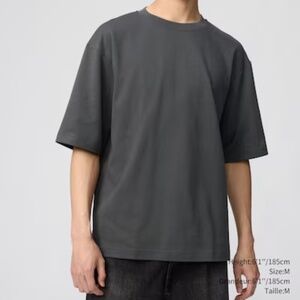 Uniqlo U AIRism Cotton Oversized Crew Neck Half Sleeve T-Shirt, Large, Grey